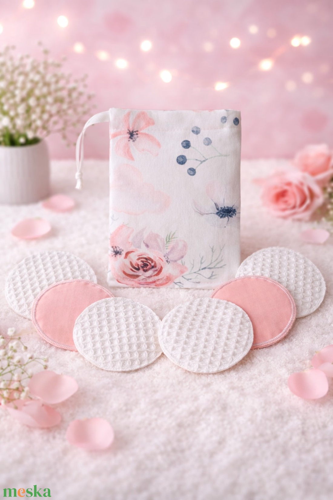 Öko kozmetikai korong szett - virágos tasakkal - kellékek & szerszámok - kozmetikai alapanyag - agyag - Meska.hu