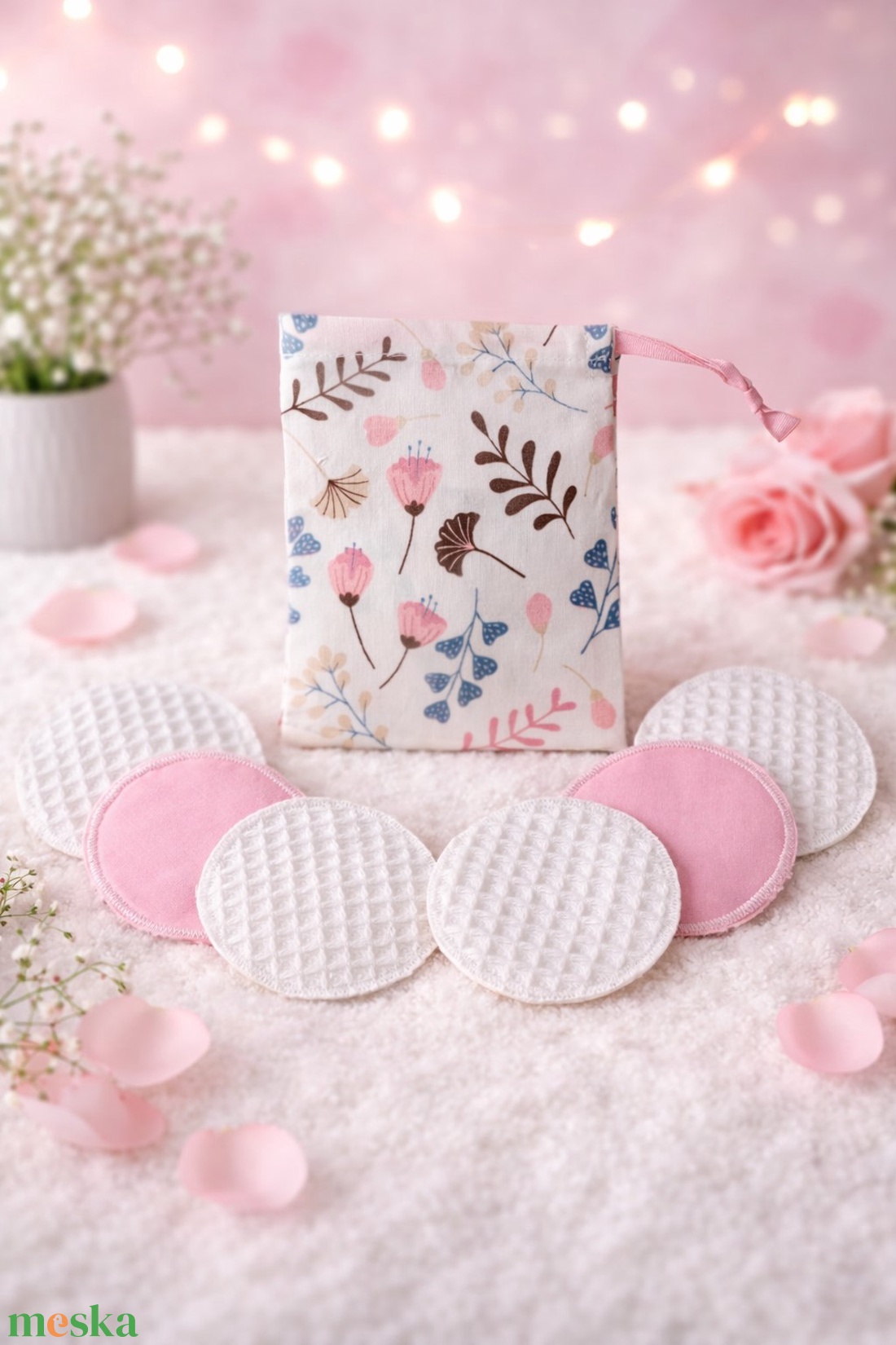 Öko kozmetikai korong szett - virágos tasakkal - kellékek & szerszámok - kozmetikai alapanyag - agyag - Meska.hu