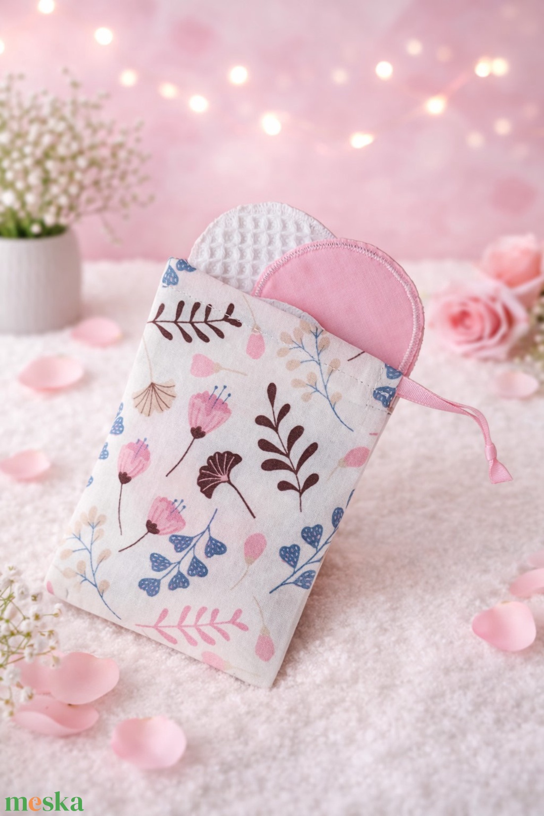 Öko kozmetikai korong szett - virágos tasakkal - kellékek & szerszámok - kozmetikai alapanyag - agyag - Meska.hu