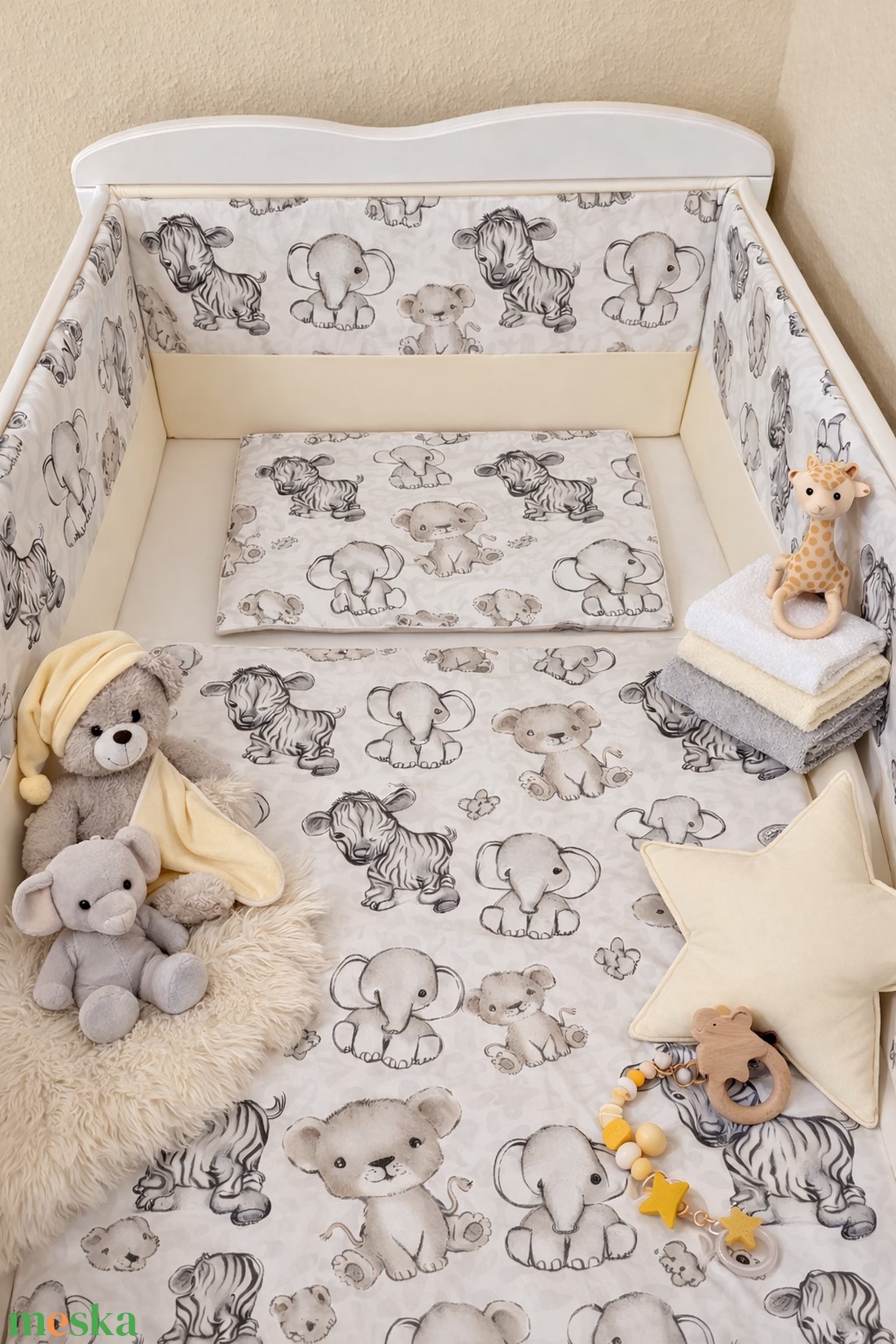 Babaágynemű szett 3 részes - Vanília Szavanna - baba - mama - baba ágynemű - rácsvédő & baldachin - Meska.hu