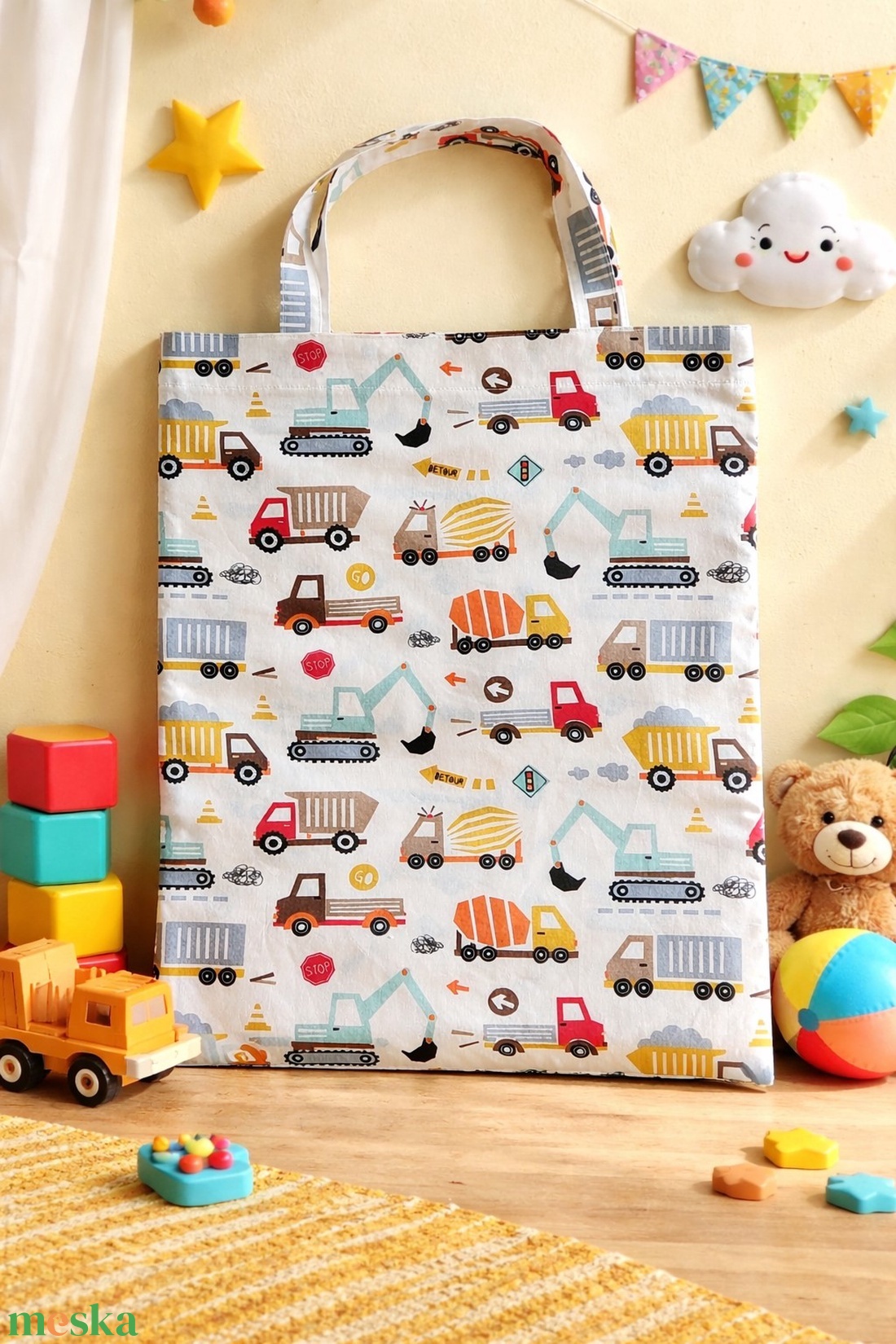 Ovis ágyneműtartó táska - Dolgos járművek - játék & sport - ovis felszerelés - egyéb ovis kiegészítő - Meska.hu