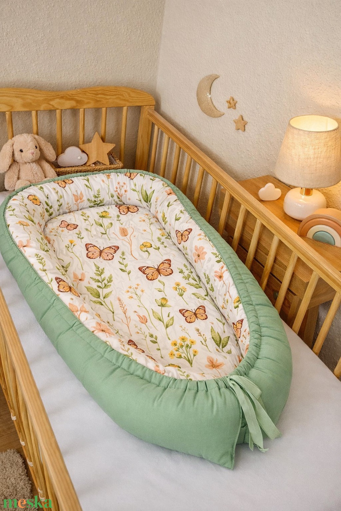 Babafészek csepp alakú - Tavaszi lepketánc - baba - mama - baba ágynemű - babafészek - Meska.hu