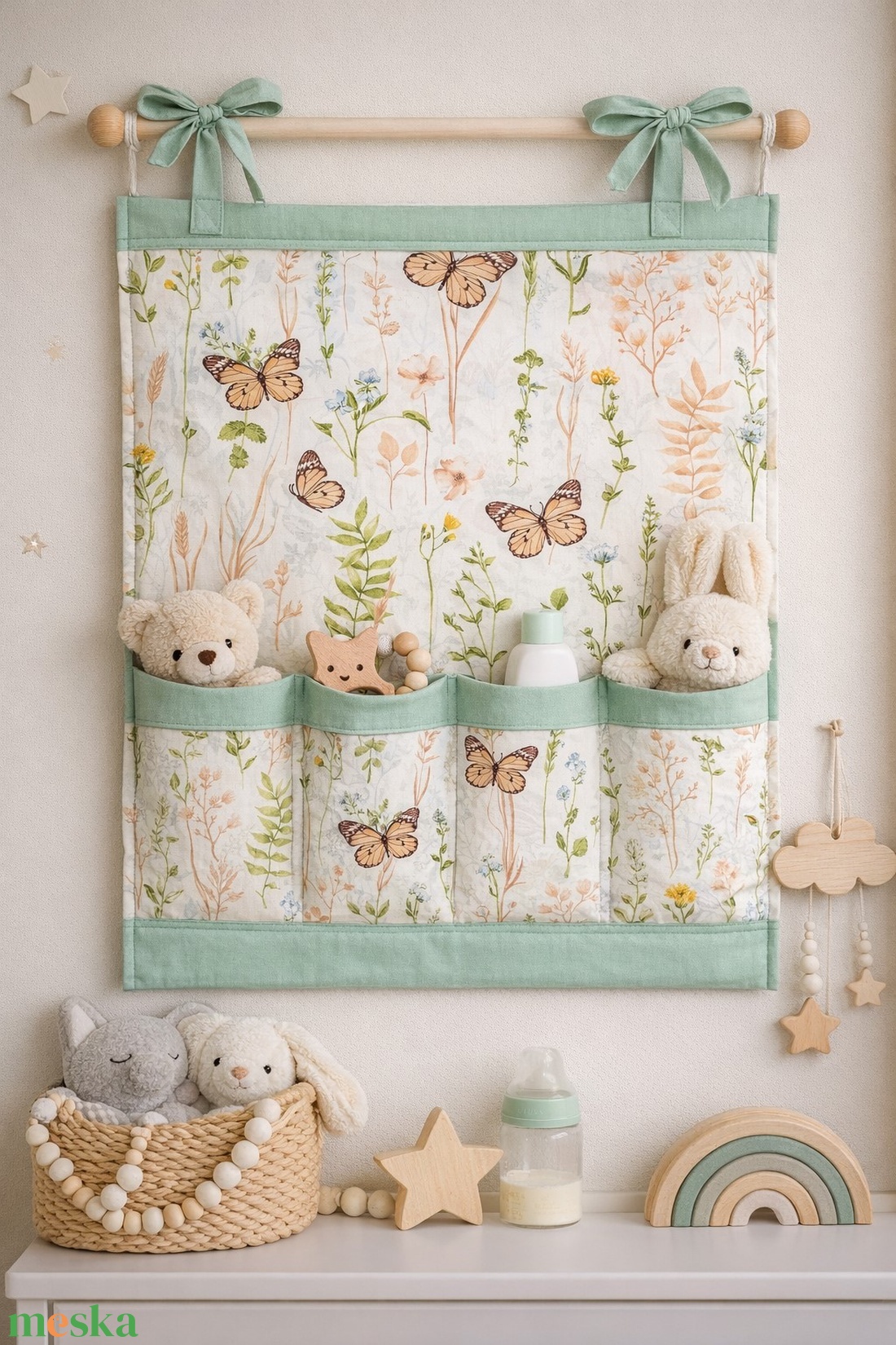 Zsebes tároló - Tavaszi lepketánc - baba - mama - baba ágynemű - szett kiságyba - Meska.hu