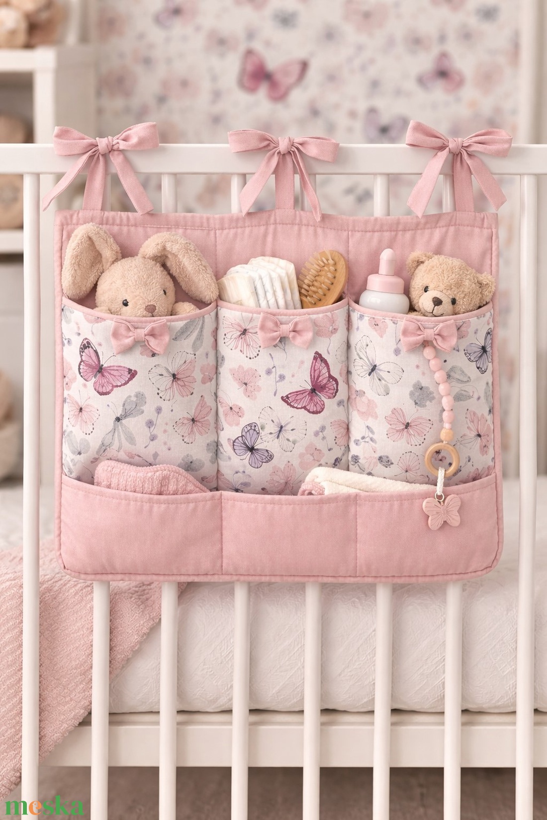 Zsebes tároló - Pillangóliget - baba - mama - baba ágynemű - szett kiságyba - Meska.hu