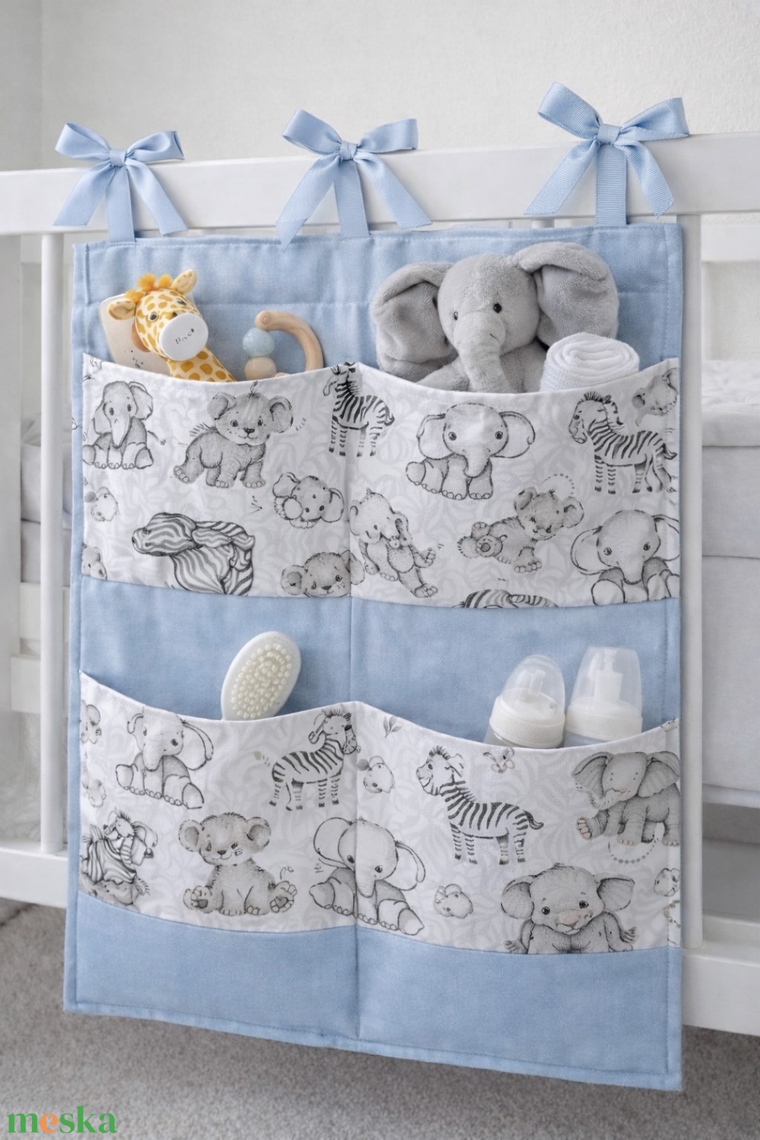 Zsebes tároló - Kék Szavanna - baba - mama - baba ágynemű - szett kiságyba - Meska.hu