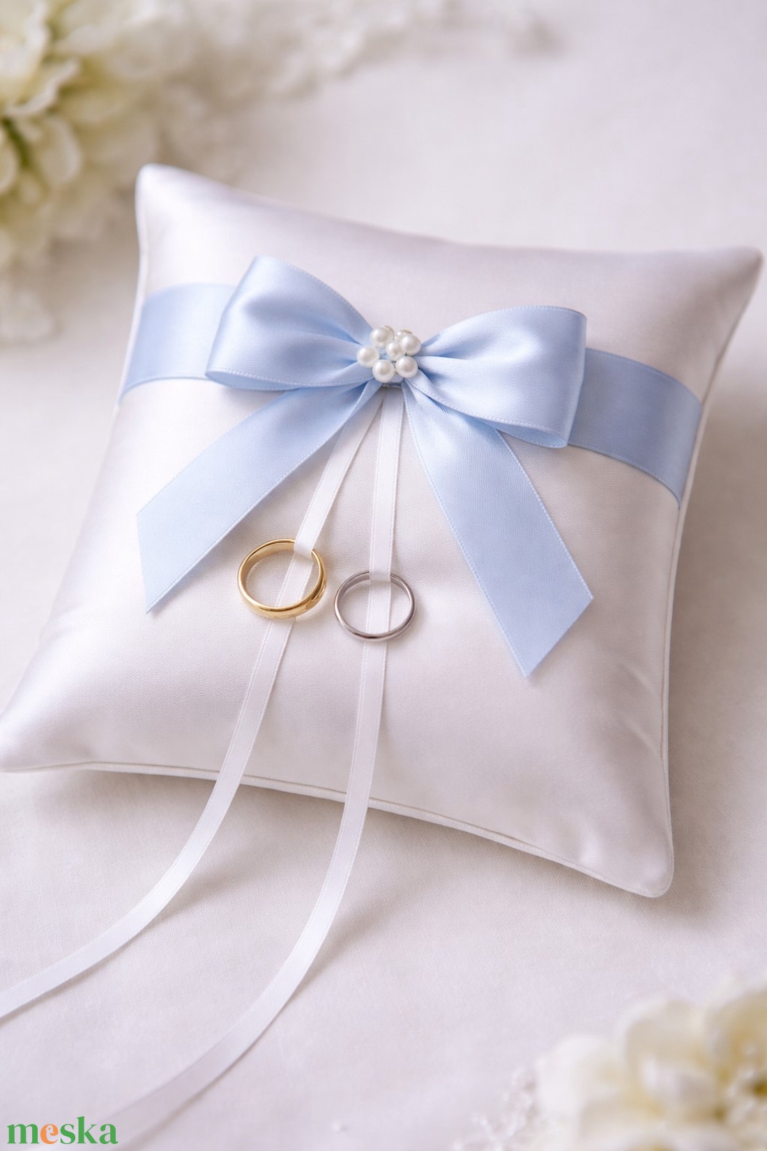 Gyűrűpárna - kék szalaggal - esküvő - kiegészítők - gyűrűtartó & gyűrűpárna - Meska.hu