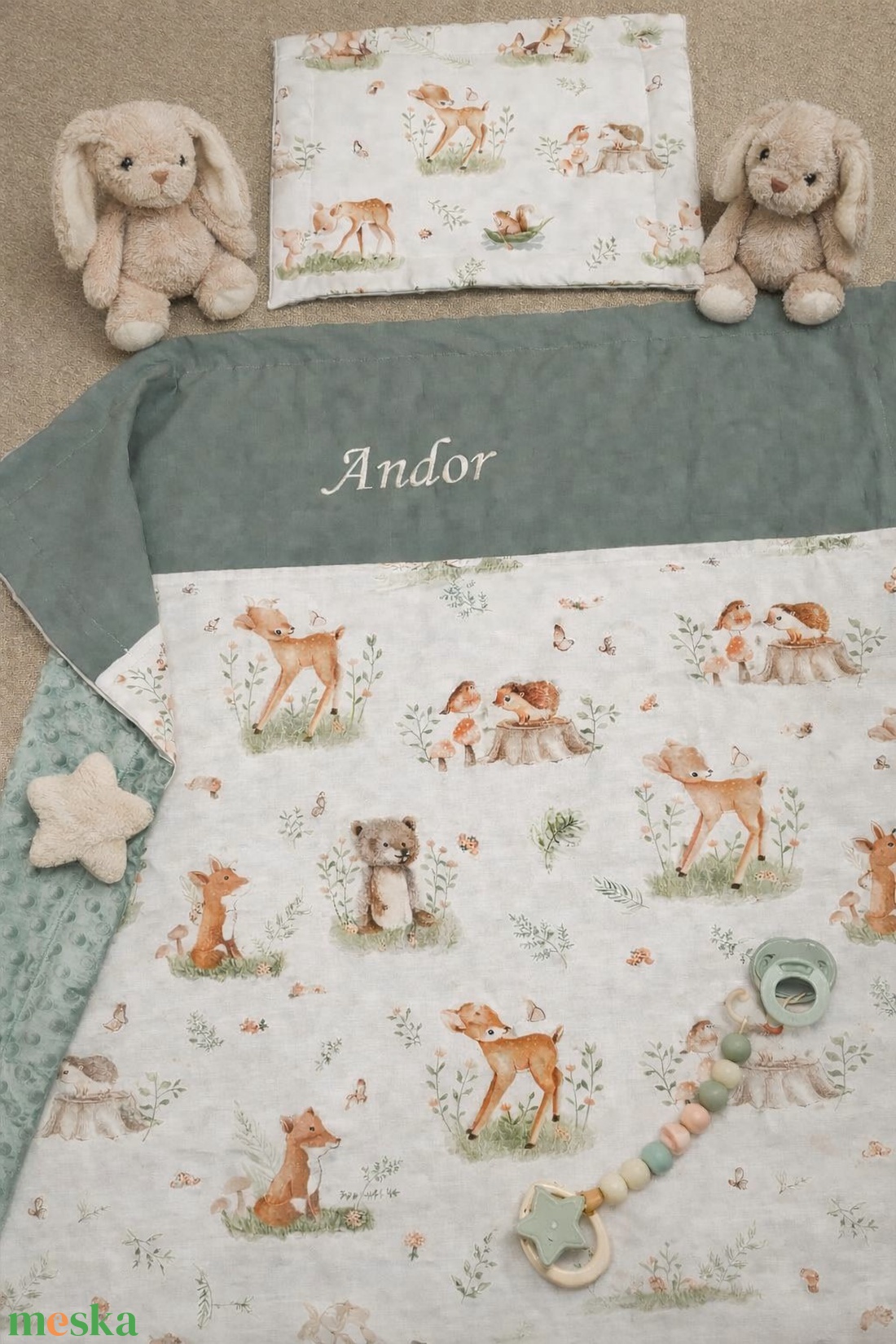 Baba / gyermekágynemű szett 2 részes HÍMZETT NEVES - Mackó és barátai - baba - mama - baba ágynemű - babatakaró, gyerek pléd - Meska.hu