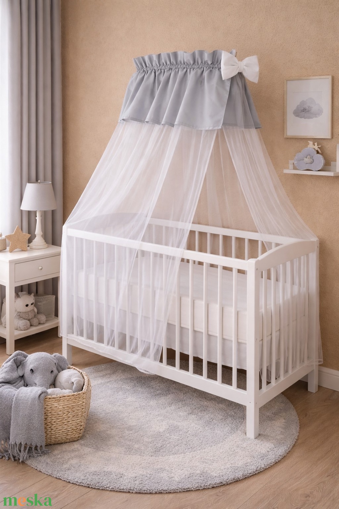 Baldachin - Fehér, szürke - baba - mama - baba ágynemű - rácsvédő & baldachin - Meska.hu