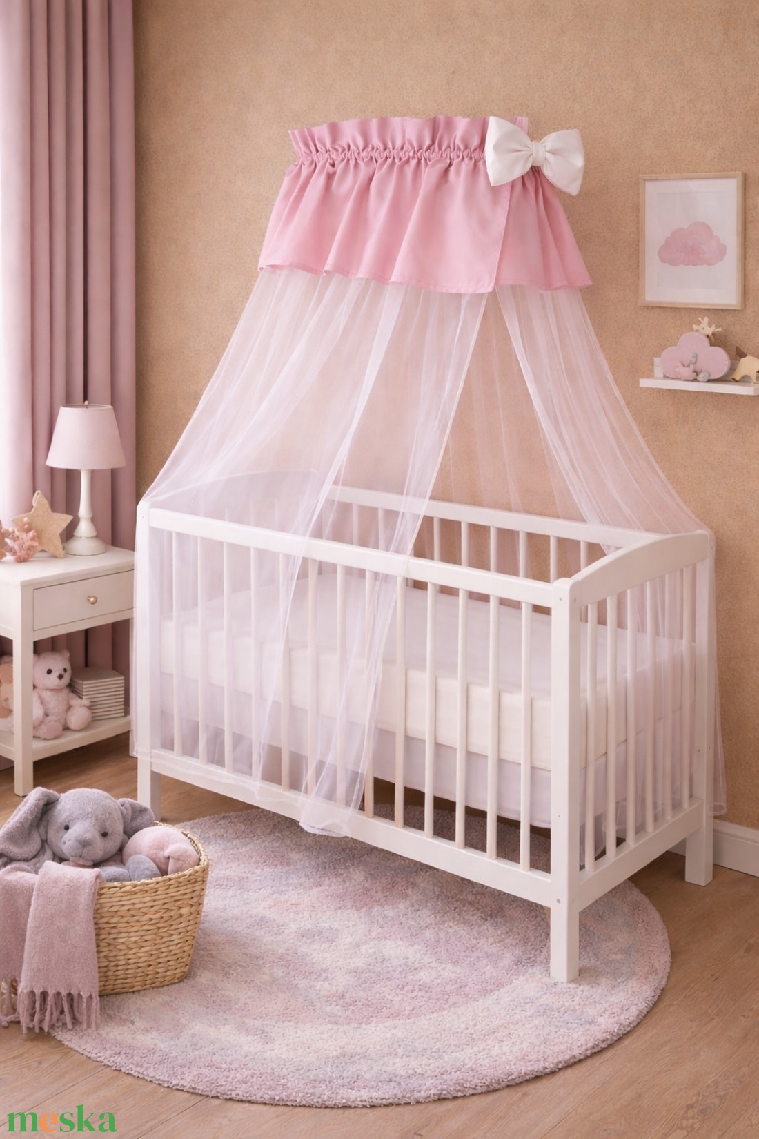 Baldachin - Fehér, pasztellmályva - baba - mama - baba ágynemű - rácsvédő & baldachin - Meska.hu
