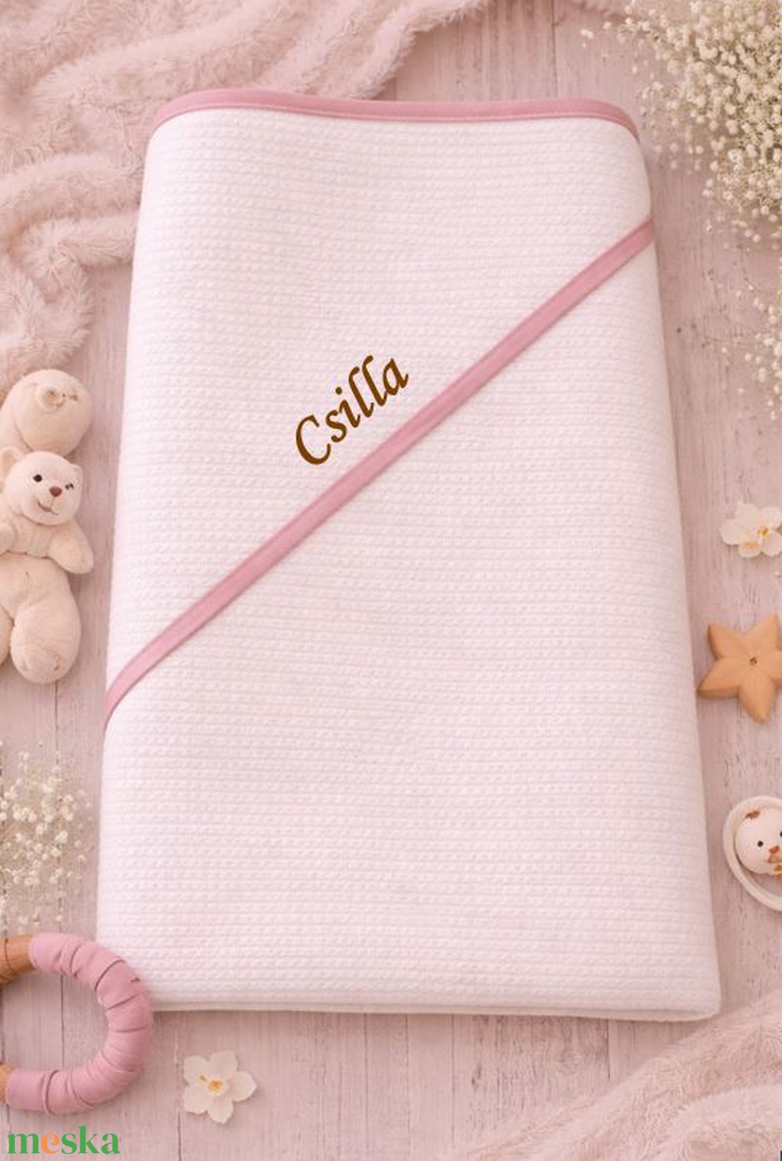 Baba / gyermek fürdőlepedő PRÉMIUM - pasztellmályva szegővel - baba - mama - pelenkázó, babafürdető kellékek - baba törölköző - Meska.hu