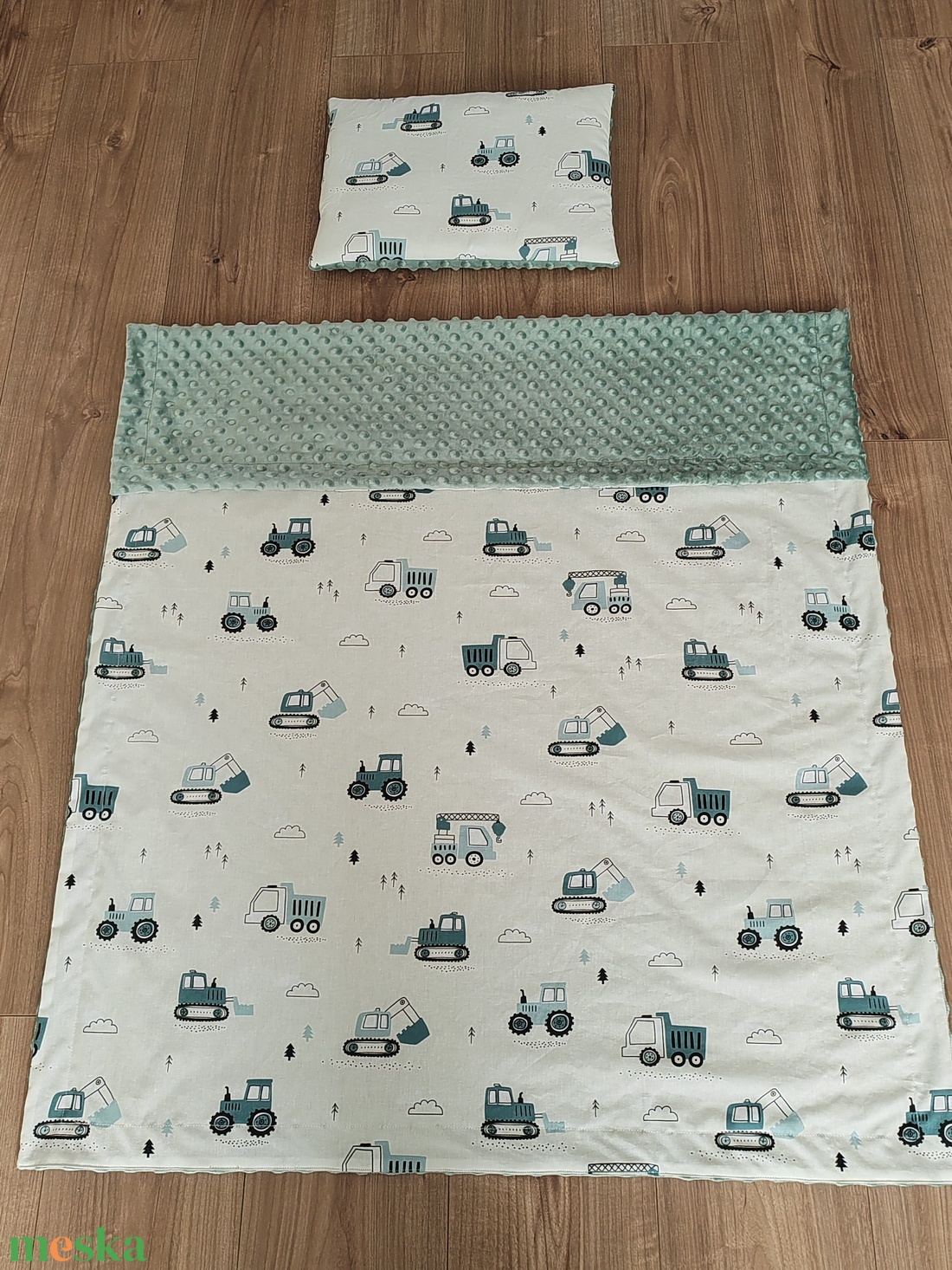 Gyermekágynemű szett 2 részes - Zsálya építők - játék & sport - ovis felszerelés - ovis ágynemű - Meska.hu