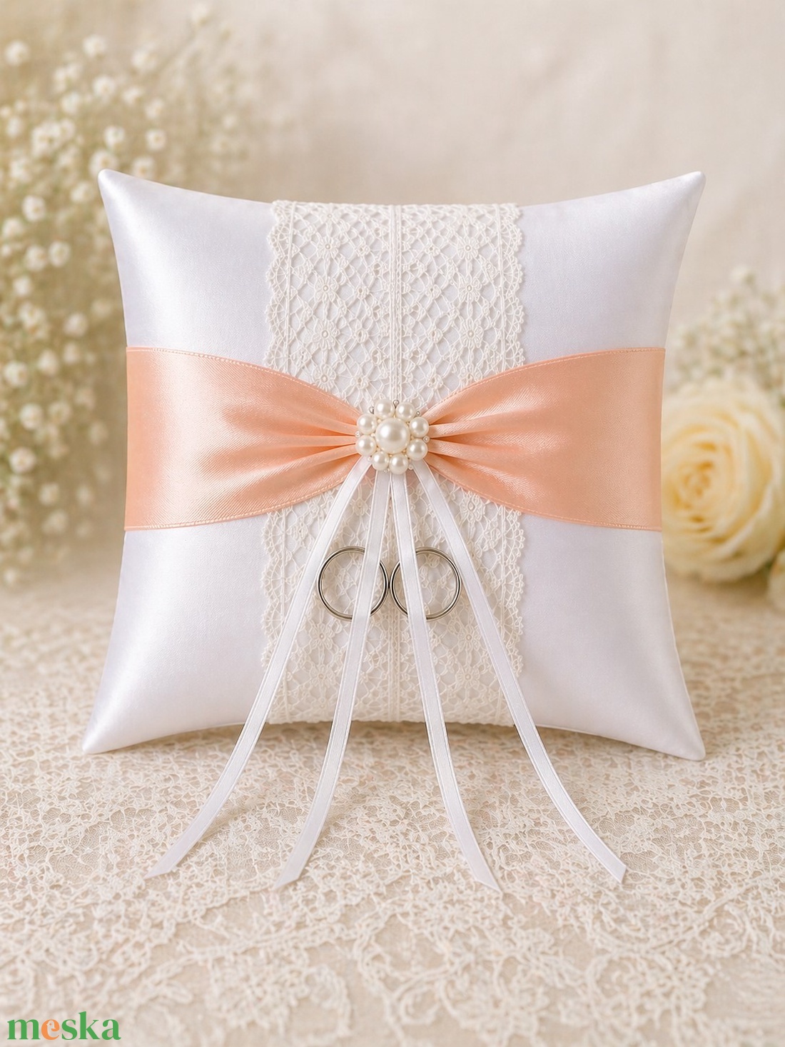 Gyűrűpárna - Barackvirág - esküvő - kiegészítők - gyűrűtartó & gyűrűpárna - Meska.hu