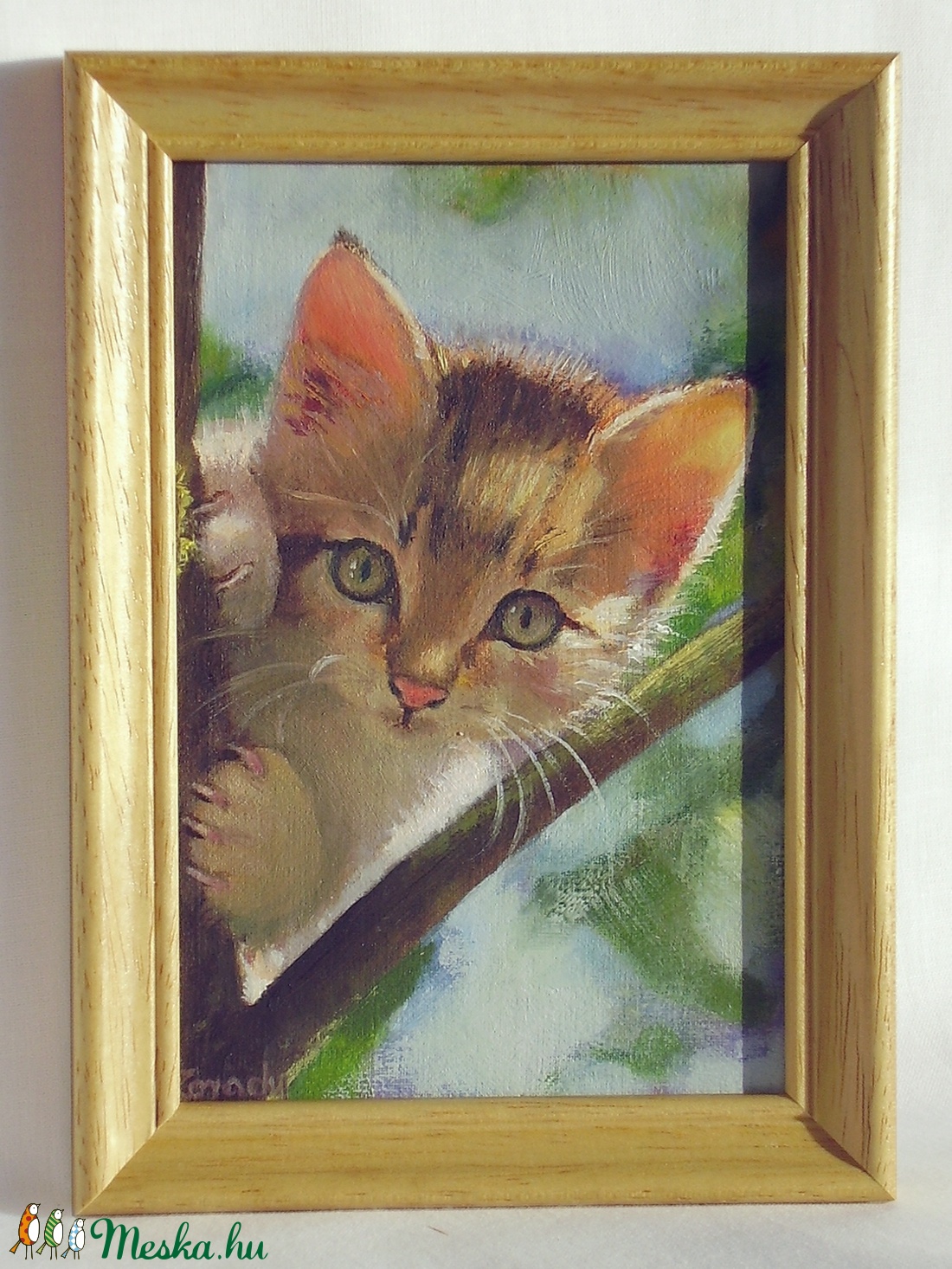 Olajfestmény - cica a fán - művészet - festmény - olajfestmény - Meska.hu