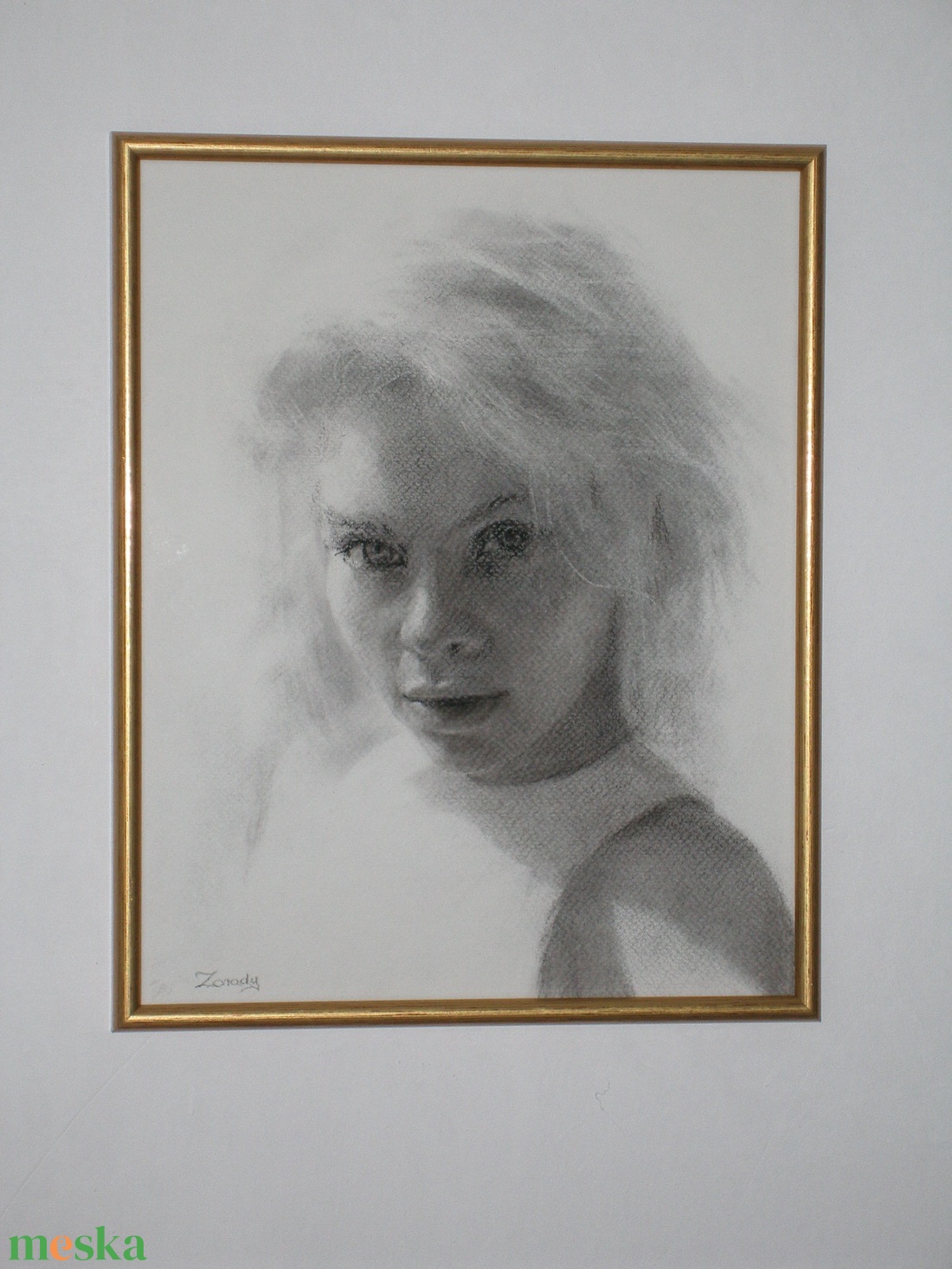 Szőke lány, szénrajz - művészet - grafika & illusztráció - faszén - Meska.hu