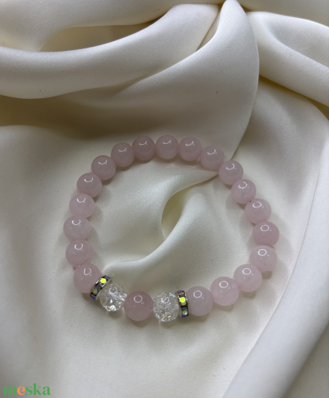 LELKI GYÓGYÍTÓ - Rózsakvarc  Hegyi kristály karkötő   - ékszer - karkötő - ásványkarkötő - Meska.hu