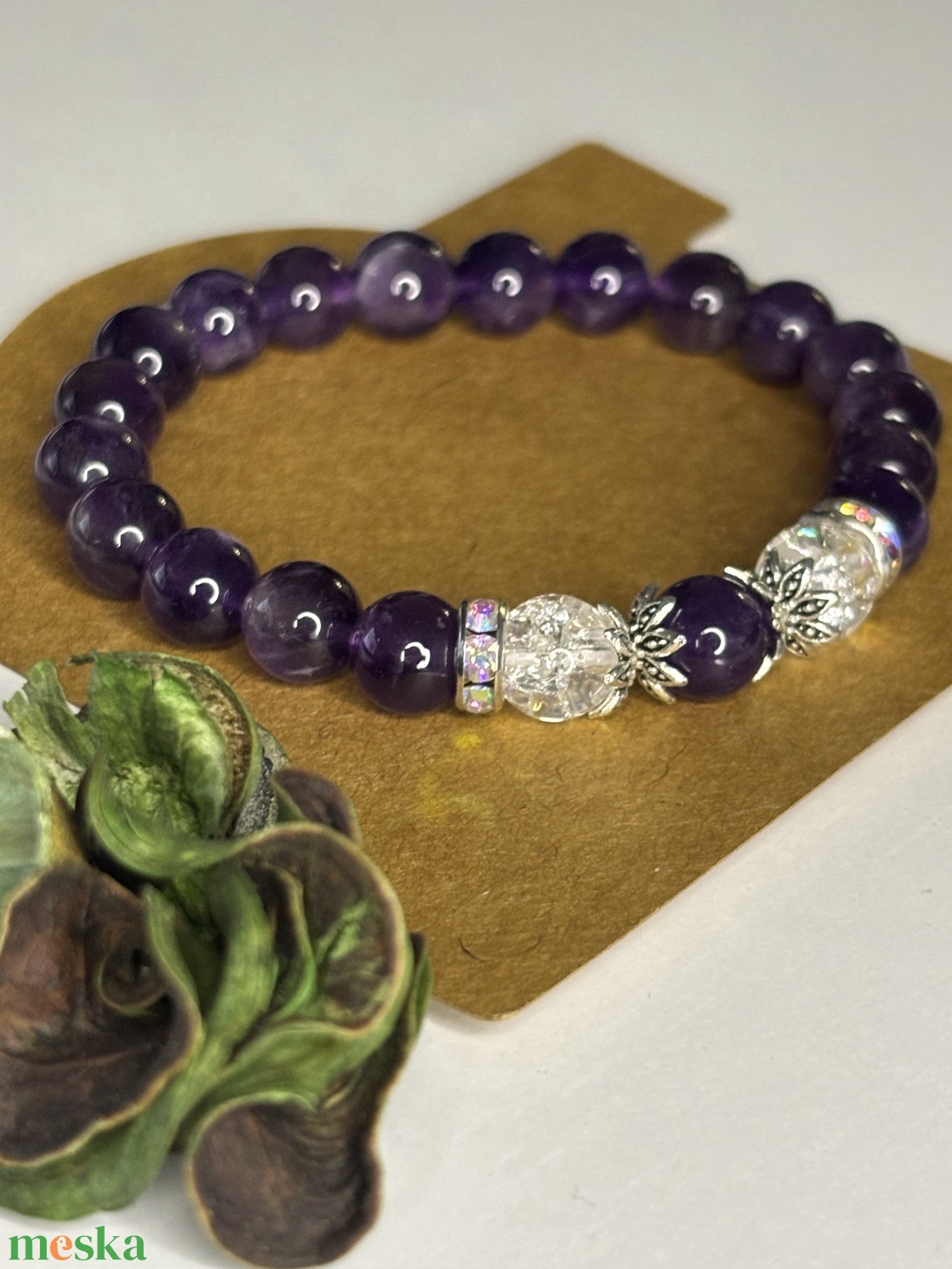  NYUGTATÓ - Ametiszt  Hegyi kristály karkötő - ékszer - karkötő - ásványkarkötő - Meska.hu