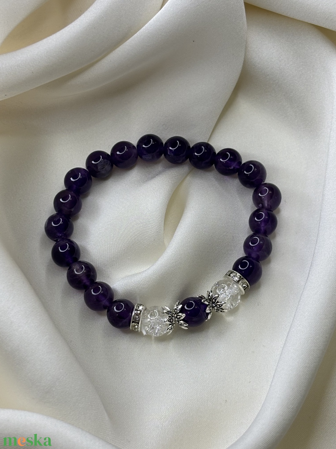  NYUGTATÓ - Ametiszt  Hegyi kristály karkötő - ékszer - karkötő - ásványkarkötő - Meska.hu