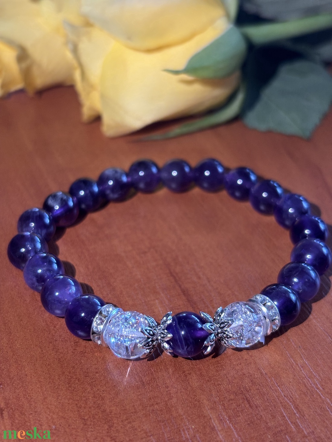  NYUGTATÓ - Ametiszt  Hegyi kristály karkötő - ékszer - karkötő - ásványkarkötő - Meska.hu