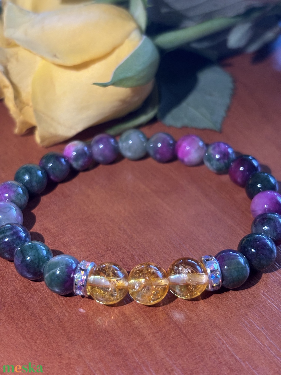 BŐSÉG - Lilaperzsa jáde  Citrin karkötő - ékszer - karkötő - ásványkarkötő - Meska.hu