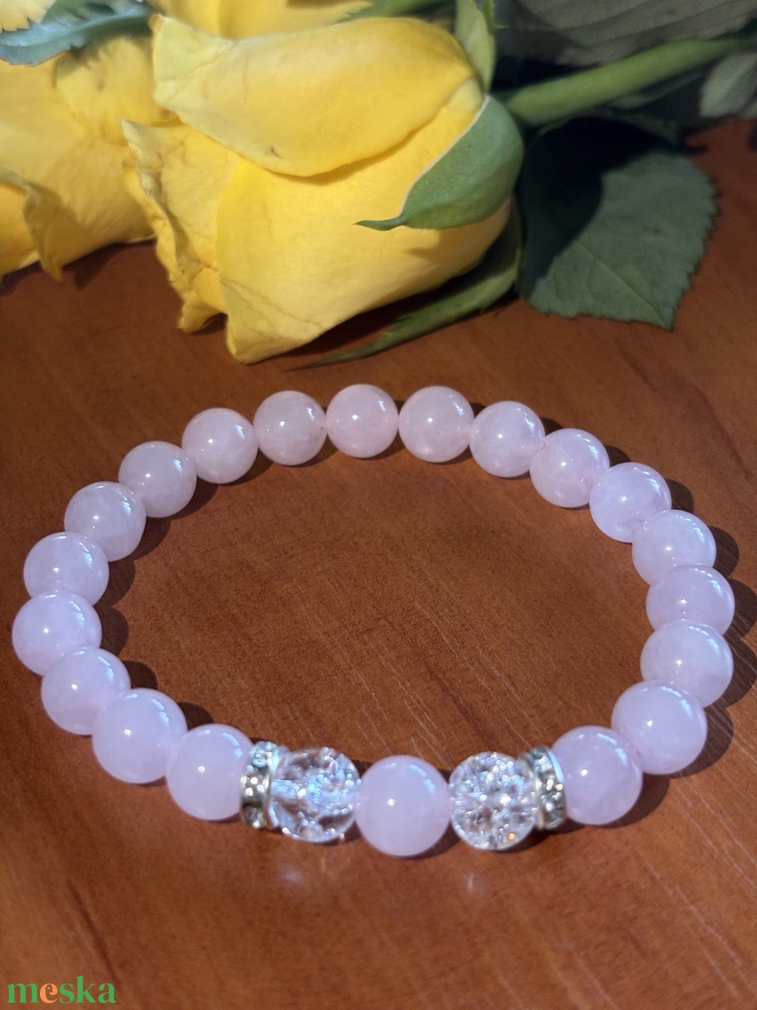 LELKI GYÓGYÍTÓ - Rózsakvarc  Hegyi kristály karkötő   - ékszer - karkötő - ásványkarkötő - Meska.hu