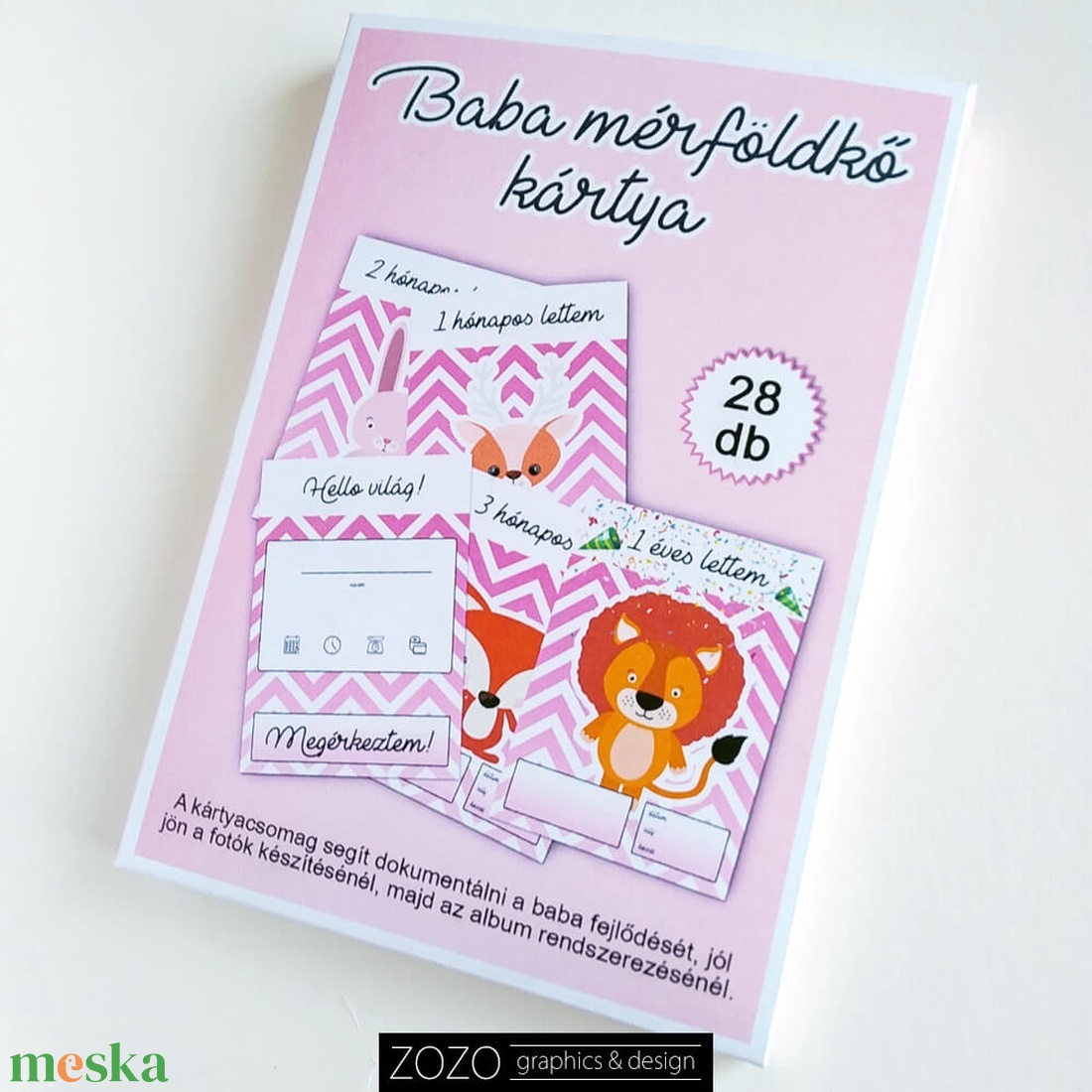 Baba mérföldkő, hónapkártya (lány) 28 db-os / gyerek, újszülött, ajándék, ötlet, babaváró, anya, szülő, cuki, állatos  - játék & sport - babalátogató ajándékcsomag - Meska.hu
