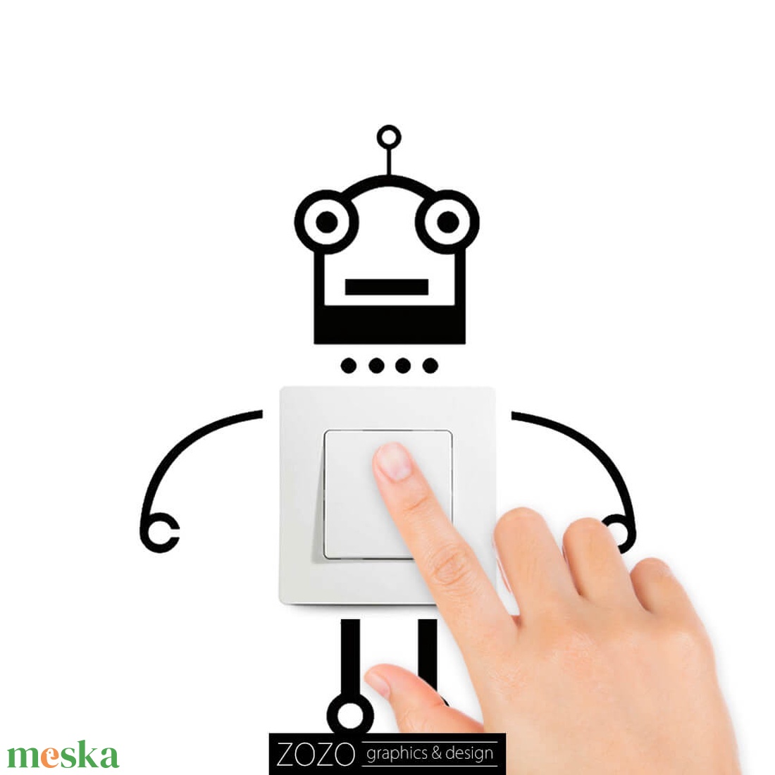 Robot - falmatrica matrica faltetoválás fali kapcsoló villanykapcsoló aranyos vicces dekoráció - otthon & életmód - dekoráció - fali és függő dekoráció - falmatrica & tapéta - Meska.hu
