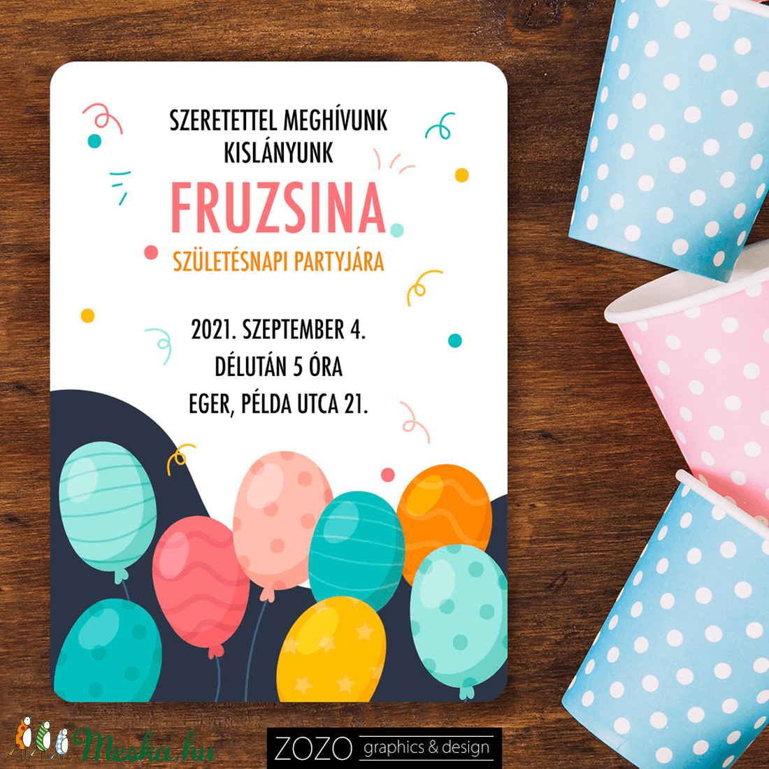 Meghívó - születésnap névnap buli party keresztelő személyre szabható egyedi saját szöveg színes fiatalos gyerek baba  - otthon & életmód - papír, írószer - Meska.hu