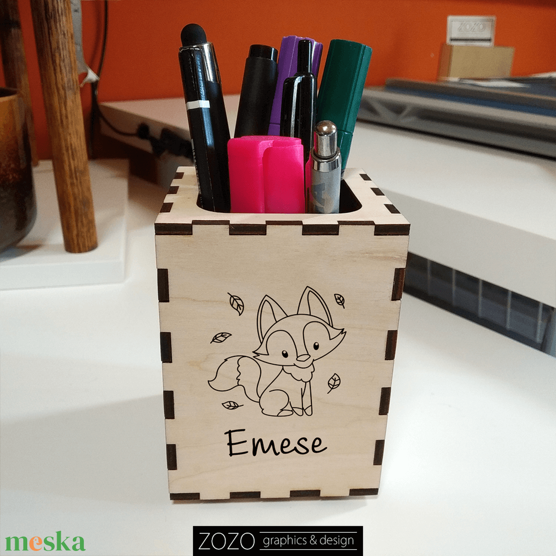 Egyedi fa ceruzatartó tolltartó állatos saját névvel ellátott névre szóló gyerekszoba dekoráció - otthon & életmód - papír, írószer - tolltartó & ceruzatekercs - Meska.hu