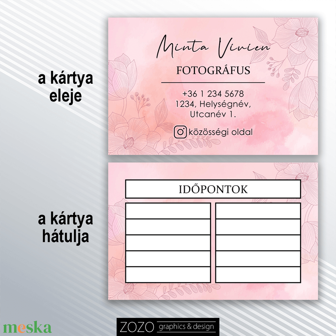 Névjegykártya időpontkártya hűségkártya termékkártya köszönőkártya watercolor pink reklám marketing  arculat dizájn - otthon & életmód - papír, írószer - ajándékozás kellékei - ajándékkísérő - Meska.hu