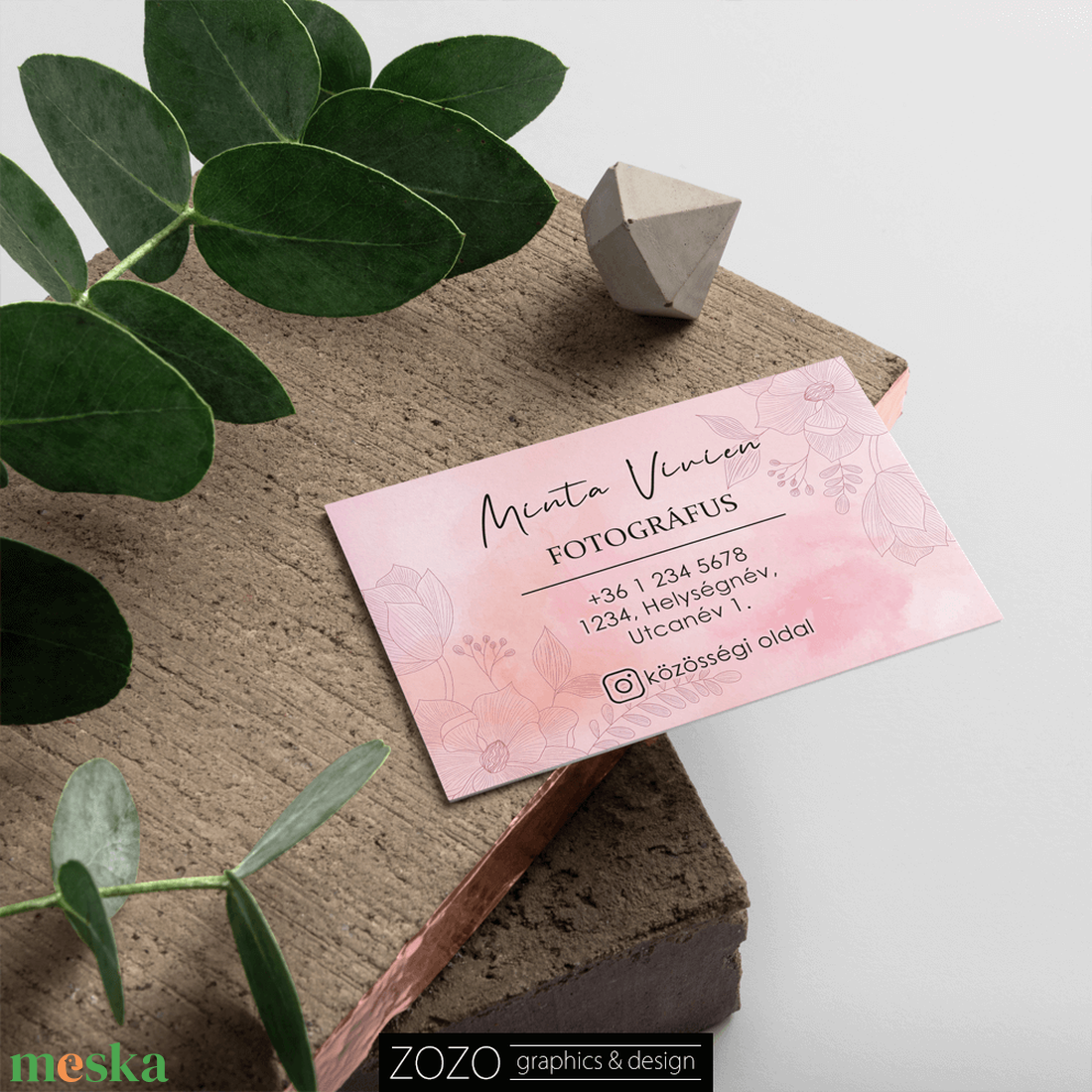 Névjegykártya időpontkártya hűségkártya termékkártya köszönőkártya watercolor pink reklám marketing  arculat dizájn - otthon & életmód - papír, írószer - ajándékozás kellékei - ajándékkísérő - Meska.hu