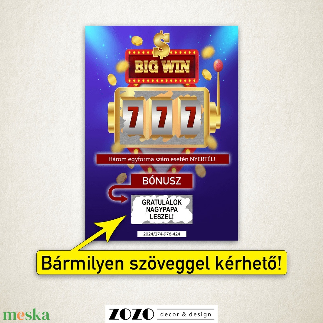 Big Win egyedi kaparós felkérő bejelentő sorsjegy személyre szabott saját szöveggel bababejelentő tanúfelkérő ajándék - otthon & életmód - papír, írószer - ajándékozás kellékei - ajándék sorsjegy - Meska.hu