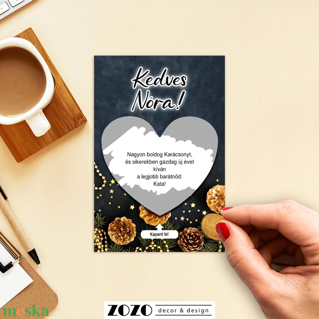 Karácsonyi egyedi kaparós lap üdvözlőkártya általad megadott saját szöveggel személyre szabott felkérő bejelentő ajándék - otthon & életmód - papír, írószer - ajándékozás kellékei - képeslap, üdvözlőlap - Meska.hu