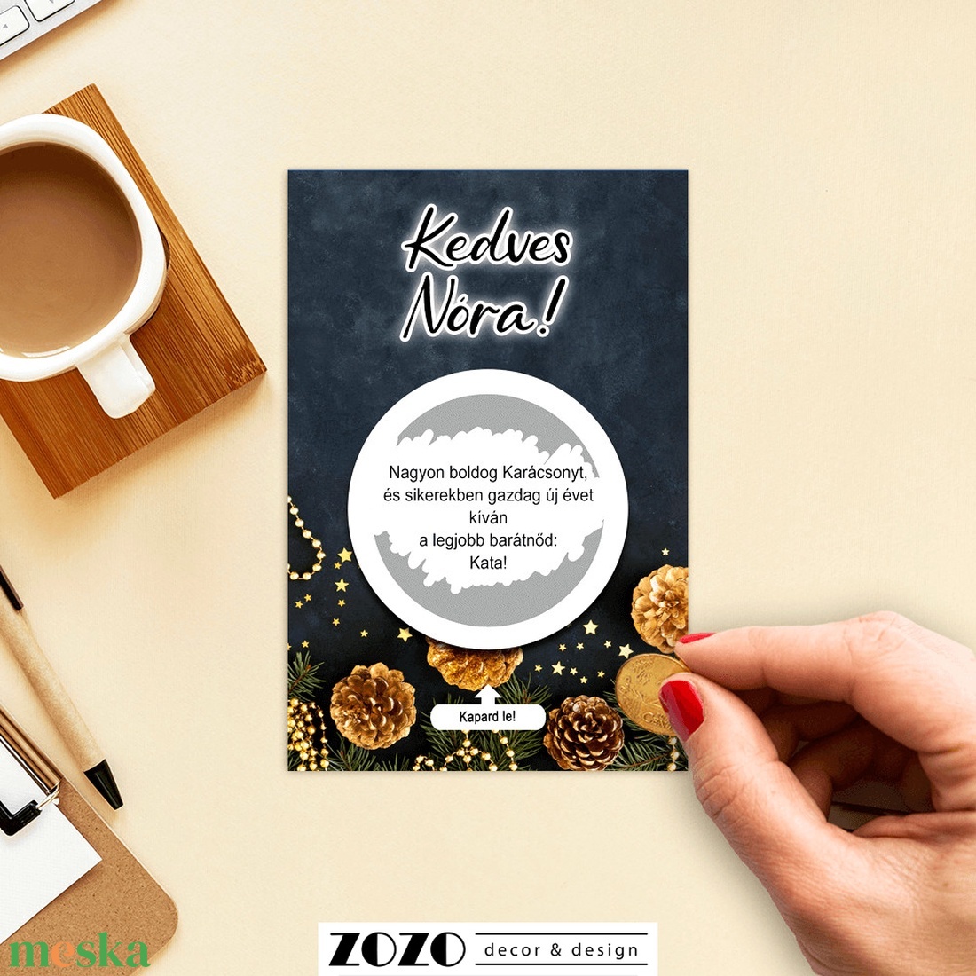 Karácsonyi egyedi kaparós lap üdvözlőkártya általad megadott saját szöveggel személyre szabott felkérő bejelentő ajándék - otthon & életmód - papír, írószer - ajándékozás kellékei - képeslap, üdvözlőlap - Meska.hu