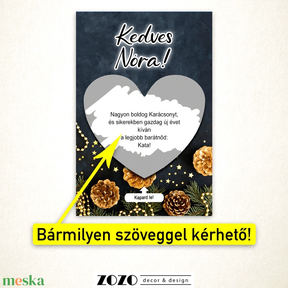 Karácsonyi egyedi kaparós lap üdvözlőkártya általad megadott saját szöveggel személyre szabott felkérő bejelentő ajándék - otthon & életmód - papír, írószer - ajándékozás kellékei - képeslap, üdvözlőlap - Meska.hu