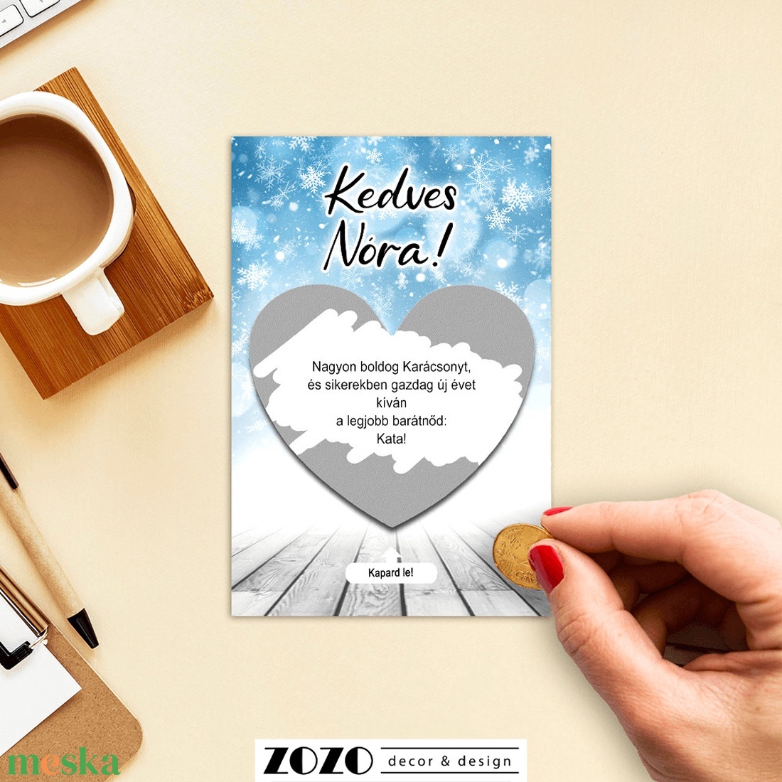 Karácsonyi egyedi kaparós lap üdvözlőkártya általad megadott saját szöveggel személyre szabott felkérő bejelentő ajándék - otthon & életmód - papír, írószer - ajándékozás kellékei - képeslap, üdvözlőlap - Meska.hu