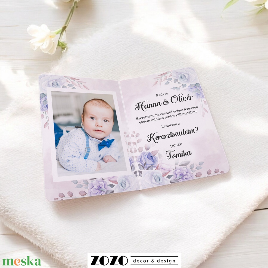 Keresztszülő keresztanya keresztapa felkérő keresztelő meghívó fényképes személyre szabható babafotóval egyedi névvel - esküvő - meghívó & kártya - meghívó - Meska.hu