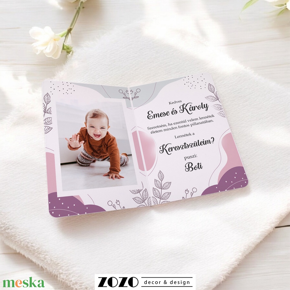 Keresztszülő keresztanya keresztapa felkérő keresztelő meghívó fényképes személyre szabható babafotóval egyedi névvel - esküvő - meghívó & kártya - meghívó - Meska.hu