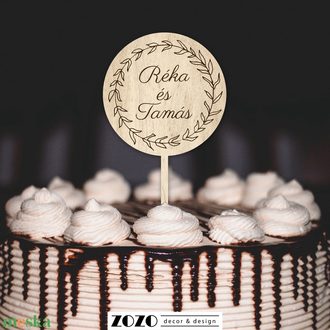 Tortadísz tortabeszúró egyedi személyre szabott esküvői gravírozott fa torta dekoráció házasság menyasszony vőlegény - esküvő - dekoráció - sütidísz - Meska.hu
