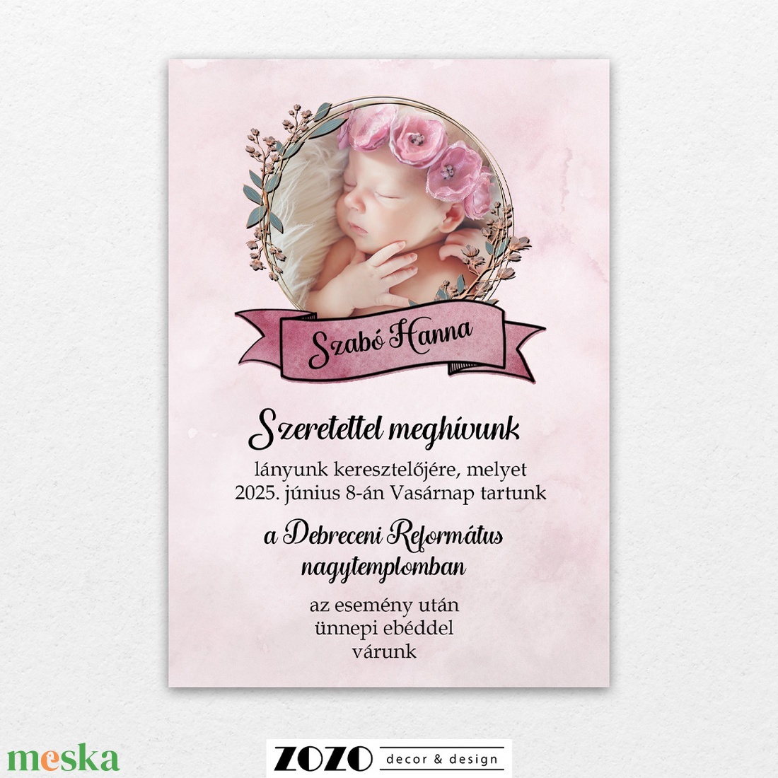 Lányos keresztelő keresztszülő meghívó felkérő saját babafotóval egyedi névvel személyre szabható keresztanya keresztapa - esküvő - meghívó & kártya - meghívó - Meska.hu