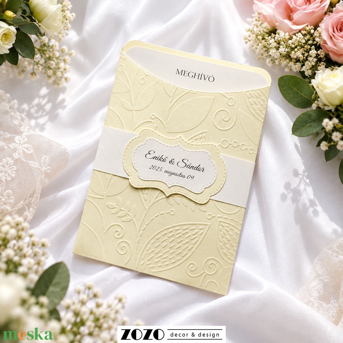 Esküvői meghívó FrenchLove kollekció (Claire) - domborított tokkal elegáns kifinomult romantikus luxus minimal stílusú - esküvő - meghívó & kártya - meghívó - Meska.hu