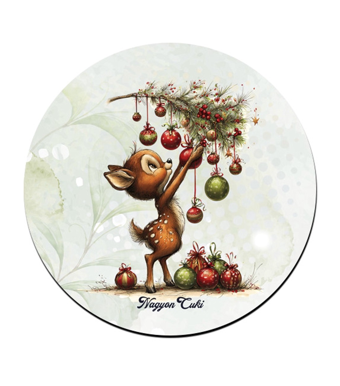 Cuki karácsonyi őzike és a díszek mintás pohár alátét -  - Meska.hu