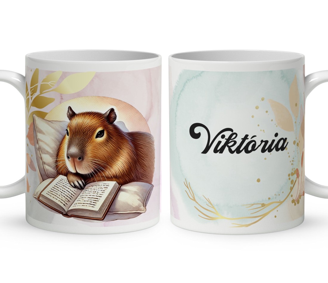 Névvel kérhető - Könyvmoly capybara mintás bögre - otthon & életmód - konyhafelszerelés, tálalás - tálalás - bögre & csésze - Meska.hu