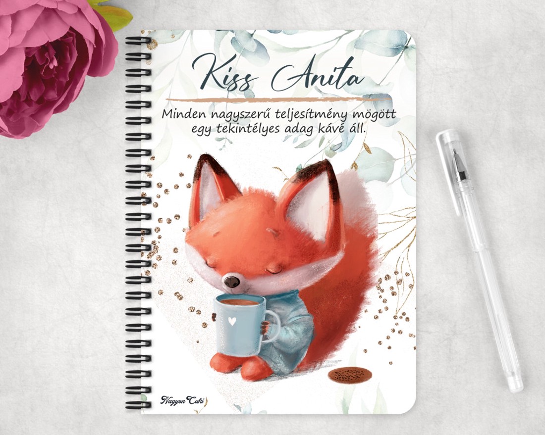 Személyre szabható - Kávés Róka mintás A6-os füzet - otthon & életmód - papír, írószer - jegyzetfüzet & napló - Meska.hu