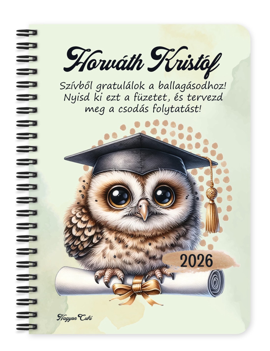 Személyre szabható - 2026 Ballagás - Bagoly mintás füzet - otthon & életmód - papír, írószer - jegyzetfüzet & napló - Meska.hu