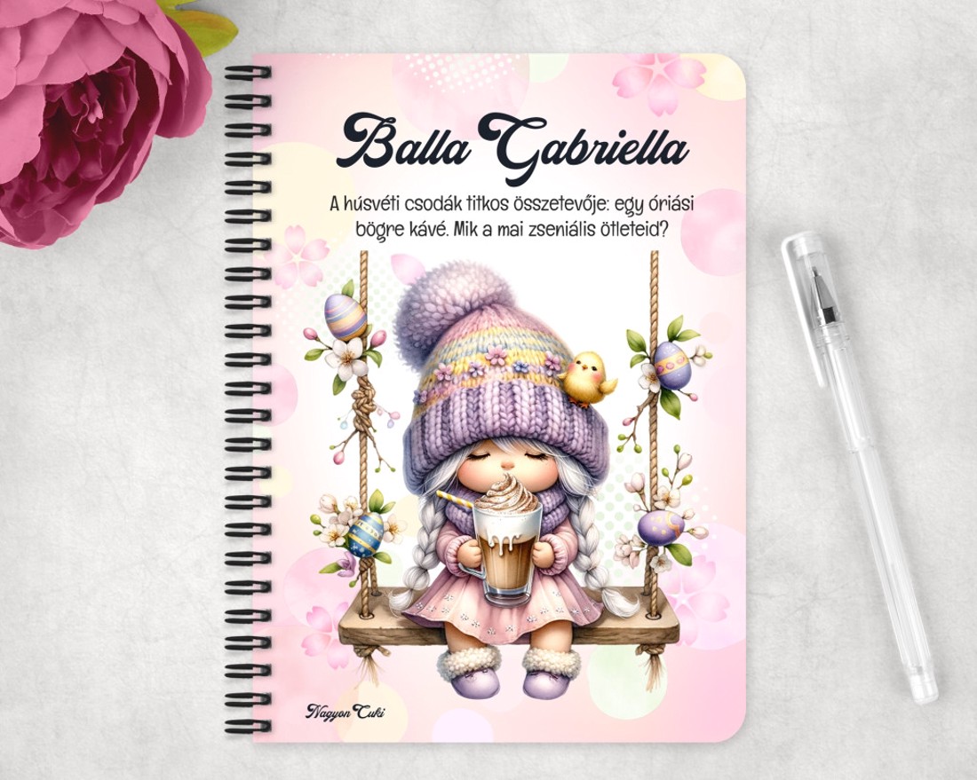 Személyre szabható - Kávézós Húsvéti manólány mintás A6-os füzet - otthon & életmód - papír, írószer - jegyzetfüzet & napló - Meska.hu
