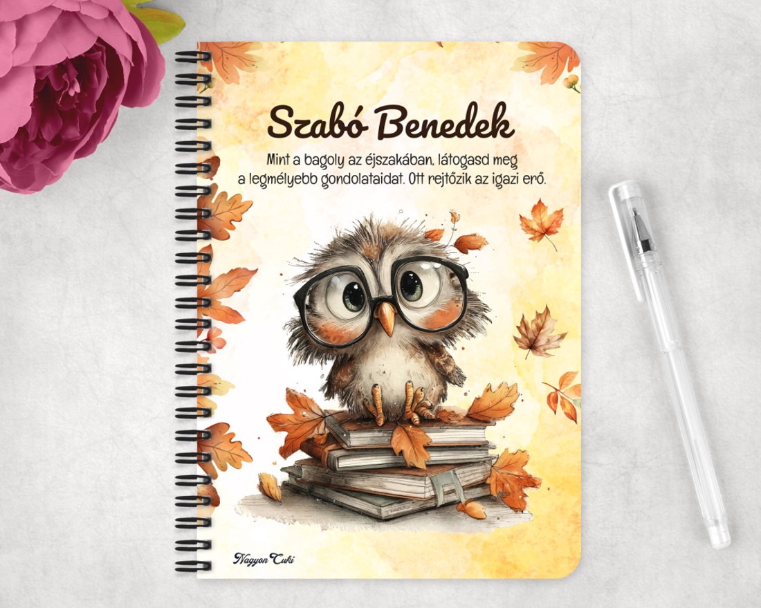 Személyre szabható - Cuki őszi szemüveges bagoly mintás A6-os füzet - otthon & életmód - papír, írószer - jegyzetfüzet & napló - Meska.hu