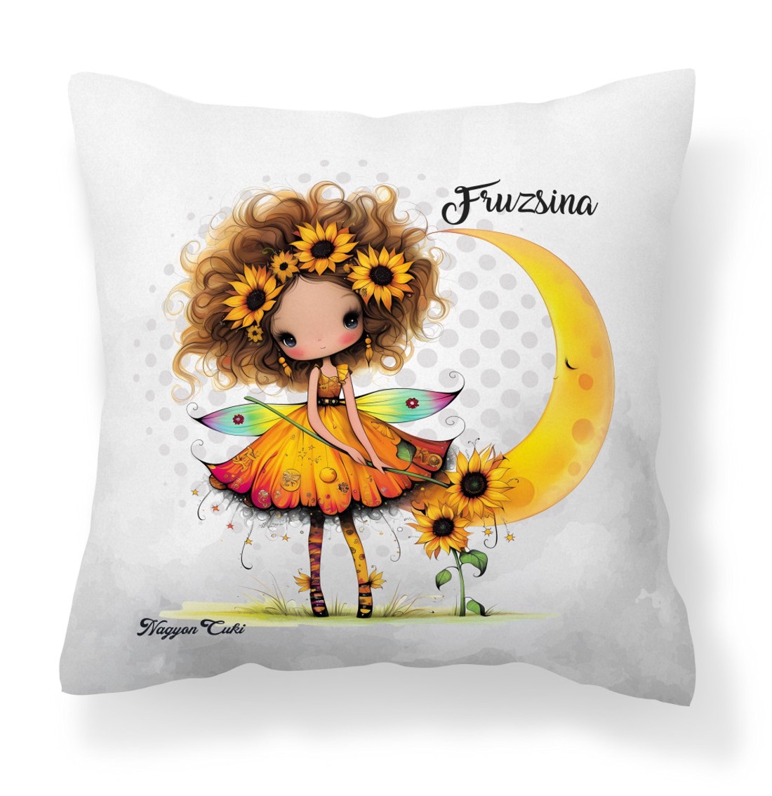 Névvel kérhető - Bájos Napraforgós tündérlány mintás párna - otthon & életmód - lakástextil - párna & párnahuzat - díszpárna (belsővel együtt) - Meska.hu