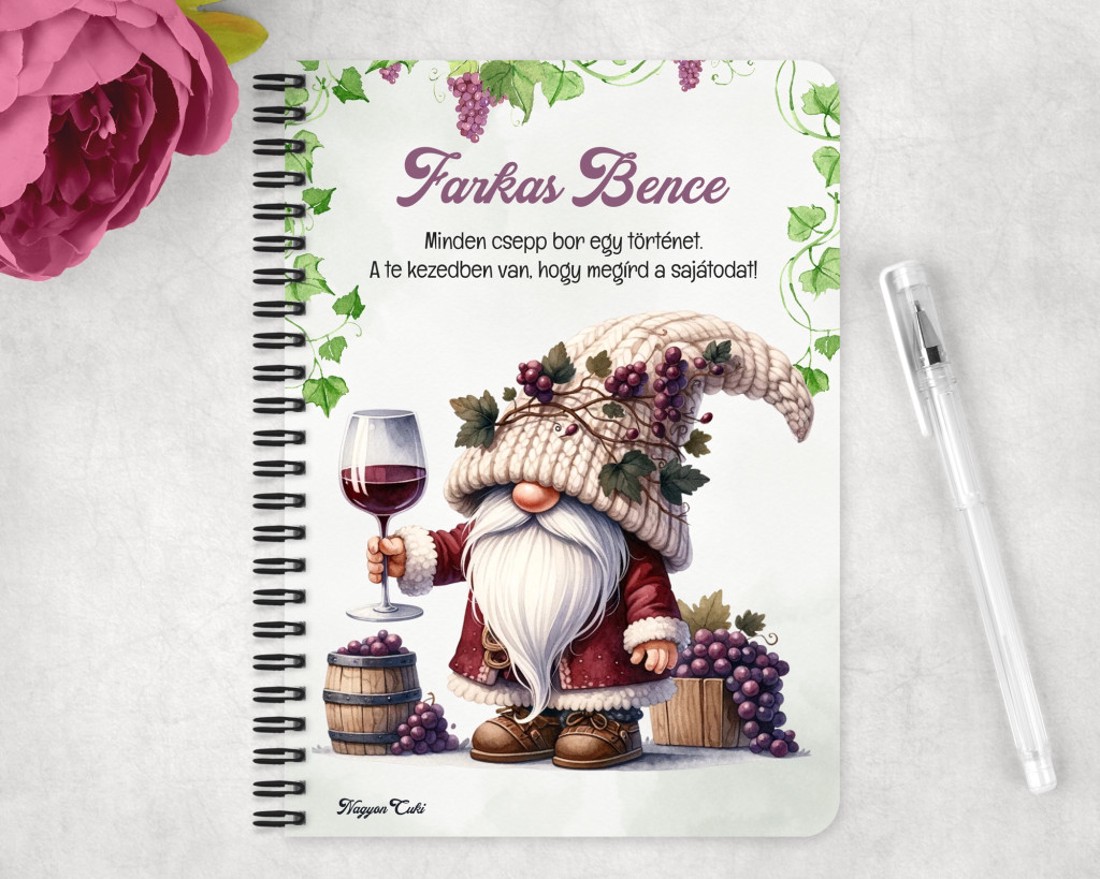 Személyre szabható - Cuki szüreti borász manó mintás A5-ös füzet - otthon & életmód - papír, írószer - jegyzetfüzet & napló - Meska.hu