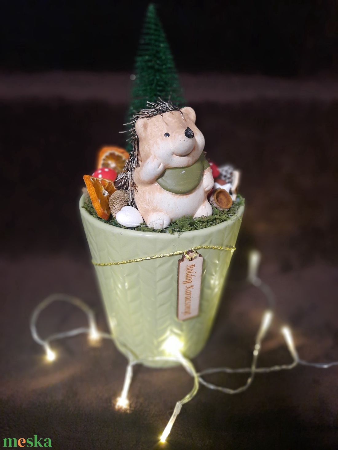 Karácsonyi sünis asztaldísz - karácsony - adventi díszek - adventi asztaldísz - Meska.hu