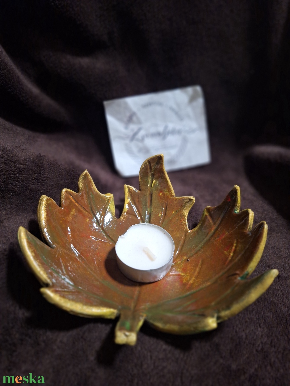 Őszi falevél mécsestartó, ékszertartó, tálka - művészet - szobor - kerámia - Meska.hu